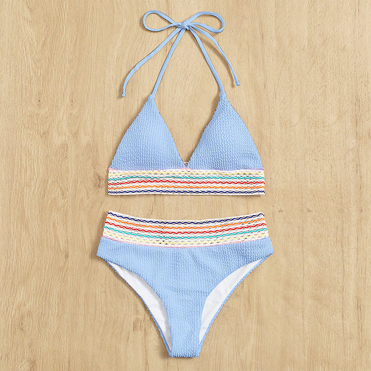 Damen Triangel-Bikini mit buntem Wellenmuster EB