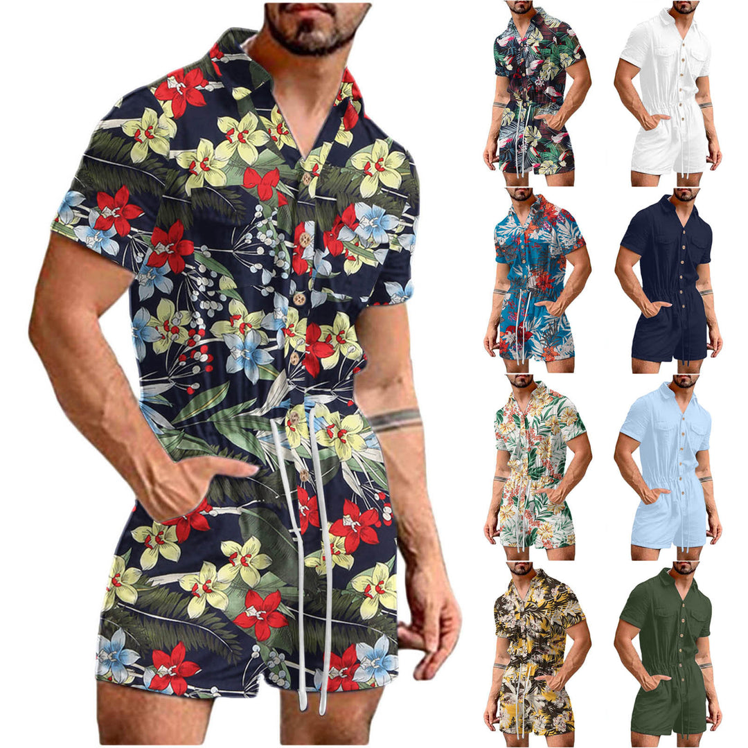 Herren Kurzoverall mit lebhaftem Blumenmuster R&B