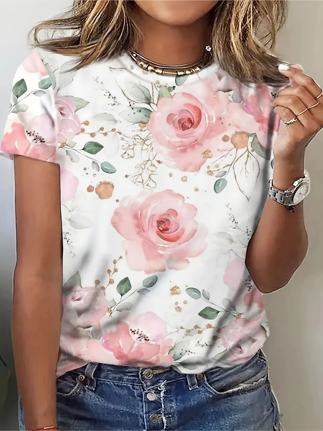 Damen T-Shirt mit floralem Design und modernem Schnitt EB