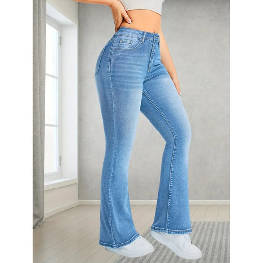 Damen Bootcut Jeans mit hohem Bund und moderner Waschung EB