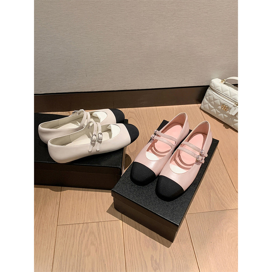 Damen Ballerinas mit doppeltem Riemen und eleganter Schnallenverzierung EB