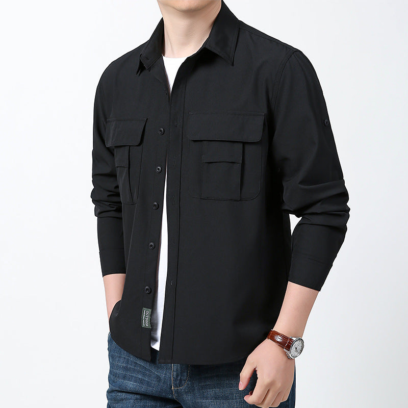 Herren  leichtes Fieldhemd mit verdeckter Knopfleiste, zwei aufgesetzten Brusttaschen und aufrollbaren Ärmeln EB
