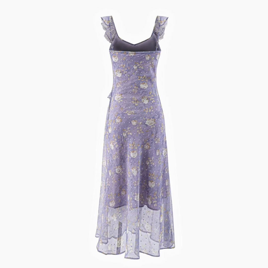 Damen Maxikleid mit romantischem Rüschensaum und floralem Muster EB