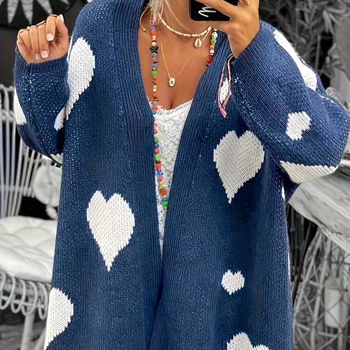 Damen Strickjacke mit Herzdesign und lässigem Schnitt EB