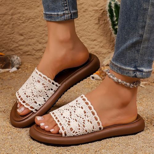 Damen Komfortable Riemchensandalen mit Häkelmuster EB