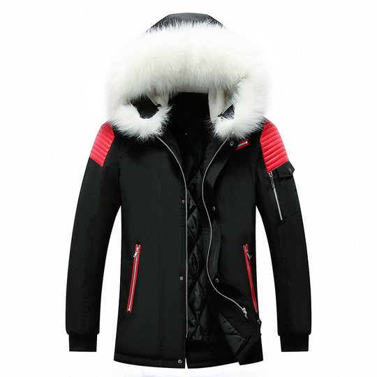 Herren elegante Winterjacke mit modischer Kapuze und Kunstfellbesatz EB
