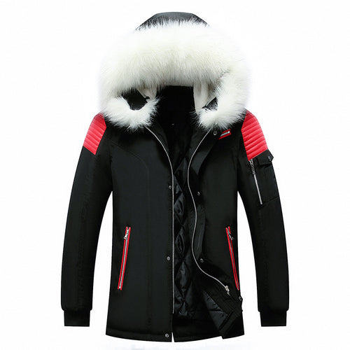 Herren elegante Winterjacke mit modischer Kapuze und Kunstfellbesatz EB
