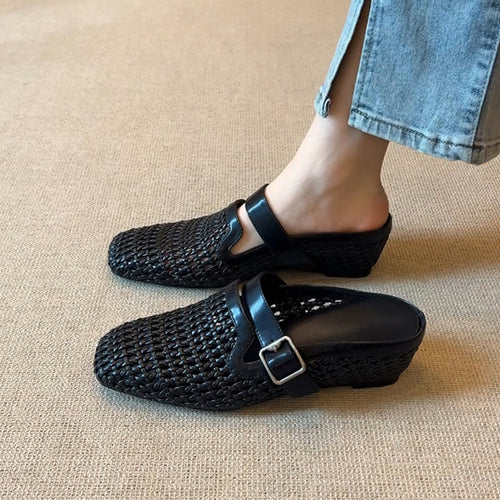 Damen Clogs mit modischem Geflecht und verstellbarem Riemen EB