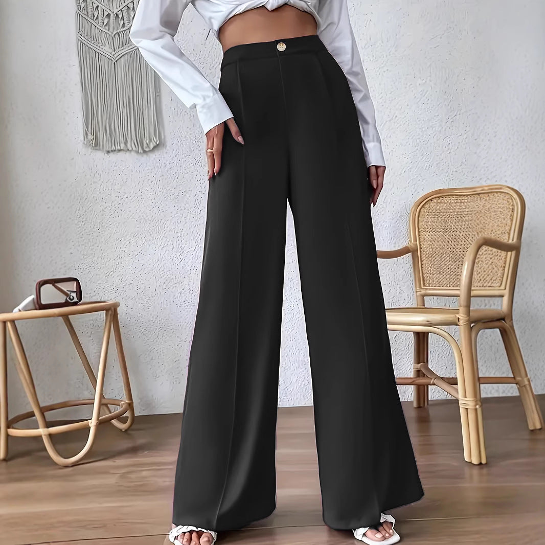 Damen Weit geschnittene elegante Stoffhose mit hoch sitzendem Bund EB
