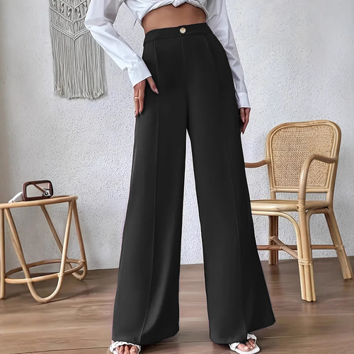 Damen Weit geschnittene elegante Stoffhose mit hoch sitzendem Bund EB