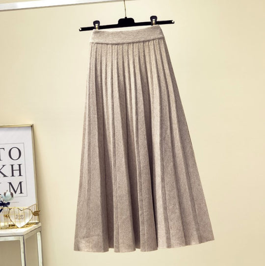 Damen Plissierter Maxi-Rock aus hochwertigem Strickstoff EB