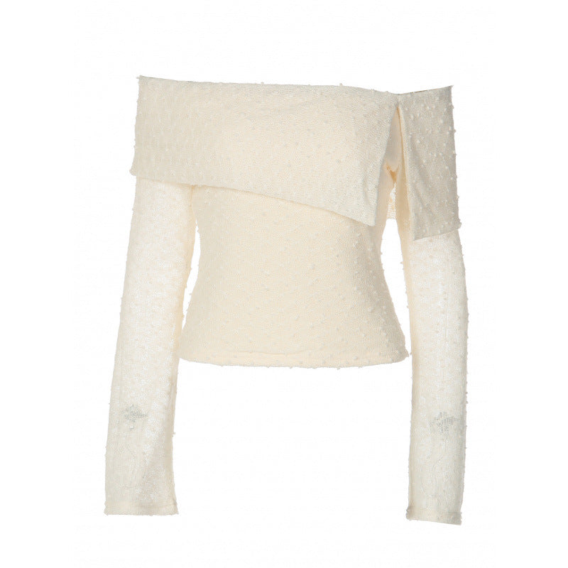 Damen Off-Shoulder Oberteil mit eleganten Rüschendetails und langen Ärmeln EB