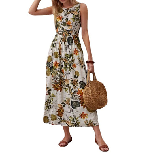Damen Maxikleid mit floralen Mustern und Taillengürtel EB