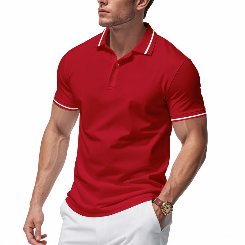 Herren nan atmungsaktives Interlock-Poloshirt mit Kontrast-Tipping, kurzer Knopfleiste und schmaler Silhouette EB