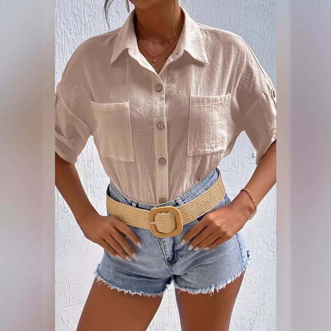 Damen legere Hemdbluse aus leichtem Leinenstoff EB