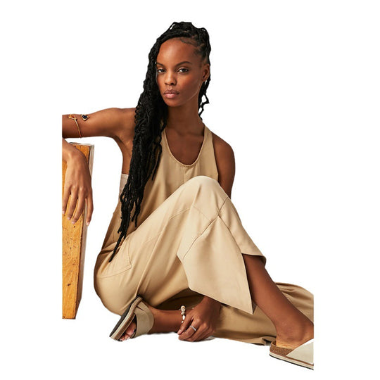 Damen Lässiger Jumpsuit mit weitem Bein und seitlichen Taschen EB