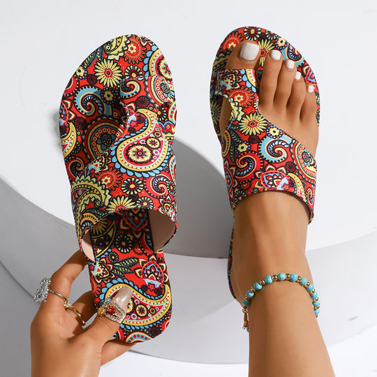 Damen modische Zehentrenner-Sandalen mit buntem Paisleymuster EB