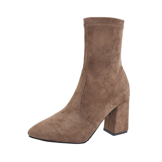 Damen nan knöchelhohe Stretch-Stiefelette mit spitzer Vorderkappe und komfortablem Blockabsatz EB