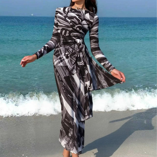 Damen Maxi-Strandkleid mit raffiniertem Wickeldesign EB