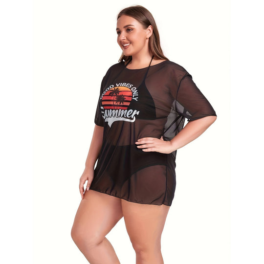 Damen Transparente Strandbluse mit sommerlichem Aufdruck EB