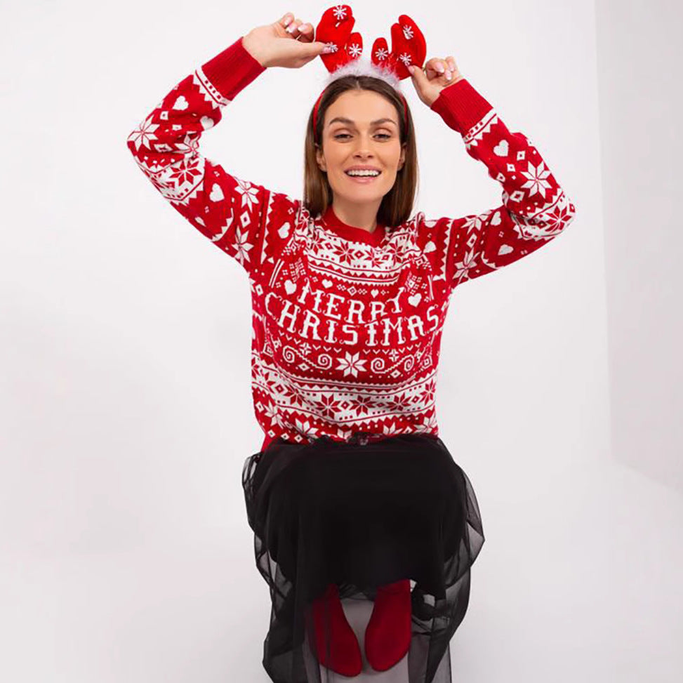 Damen Weihnachts-Pullover mit festlichem Motiv und kuscheligem Strick EB