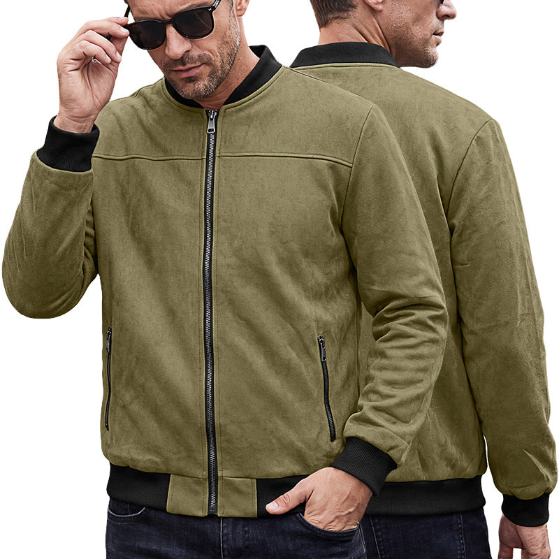 Herren Wildlederoptik Bomberjacke mit Rippenbündchen und Reißverschluss-Taschen EB