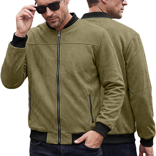 Herren Wildlederoptik Bomberjacke mit Rippenbündchen und Reißverschluss-Taschen EB