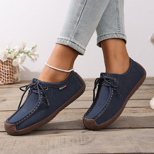 Damen  lässige Mokassin-Slipper aus Veloursimitat mit dekorativer Ziernaht, elastischer Schnürung und flexibler Gummisohle EB
