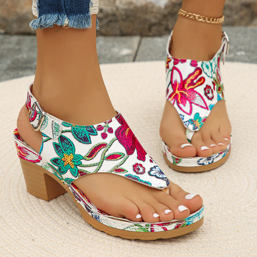 Damen Blumengestaltete Wedge-Sandaletten EB