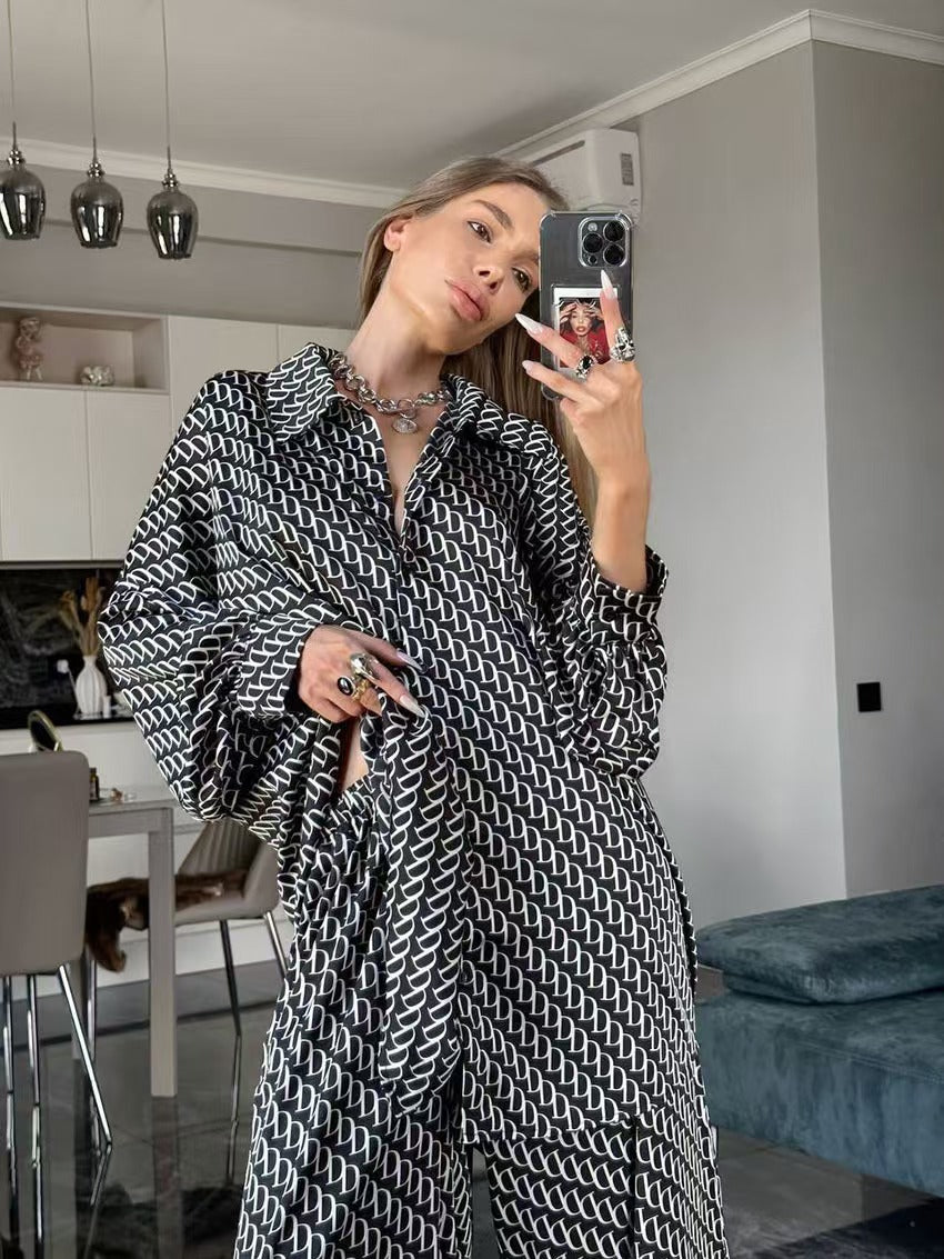 Damen Blusenset mit modernem geometrischem Muster und lässigem Schnitt EB