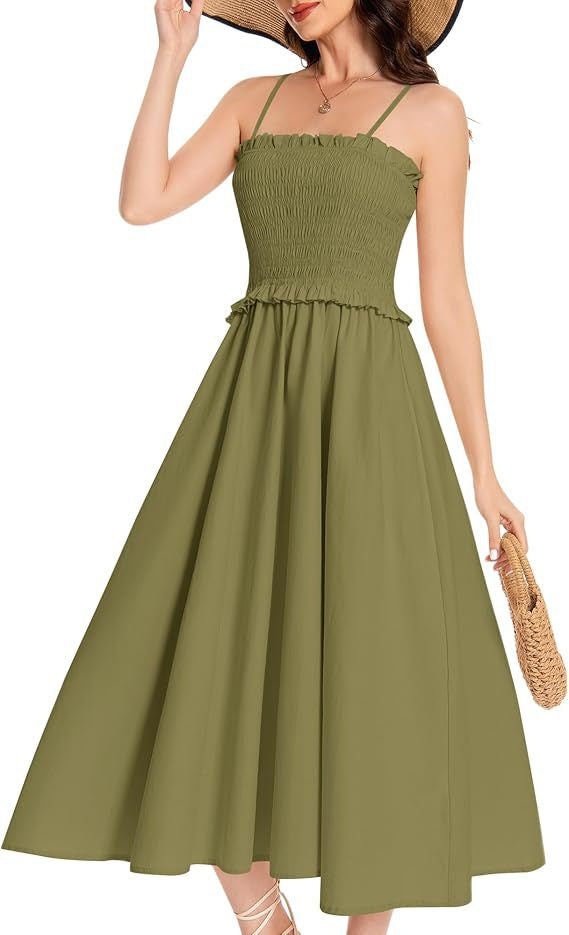 Damen Midi-Kleid mit elastischem Oberteil und weiten Rock EB