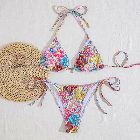 Damen Triangel-Bikini mit modischem Bindeband und strapazierfähigem Stoff EB