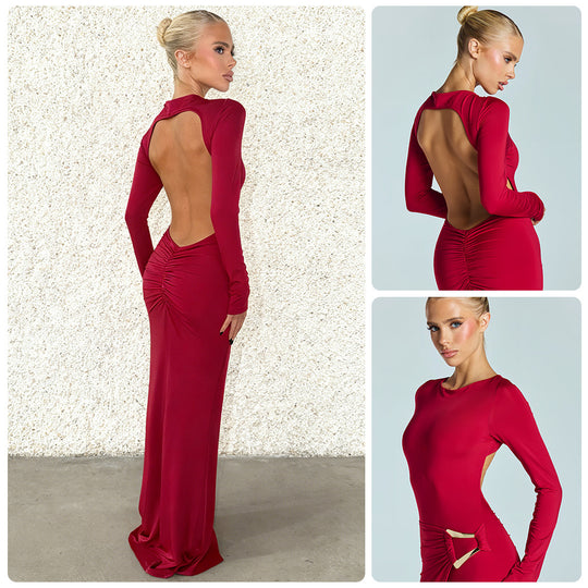 Damen Glamouröses Abendkleid mit tiefem V-Ausschnitt und figurbetontem Schnitt EB