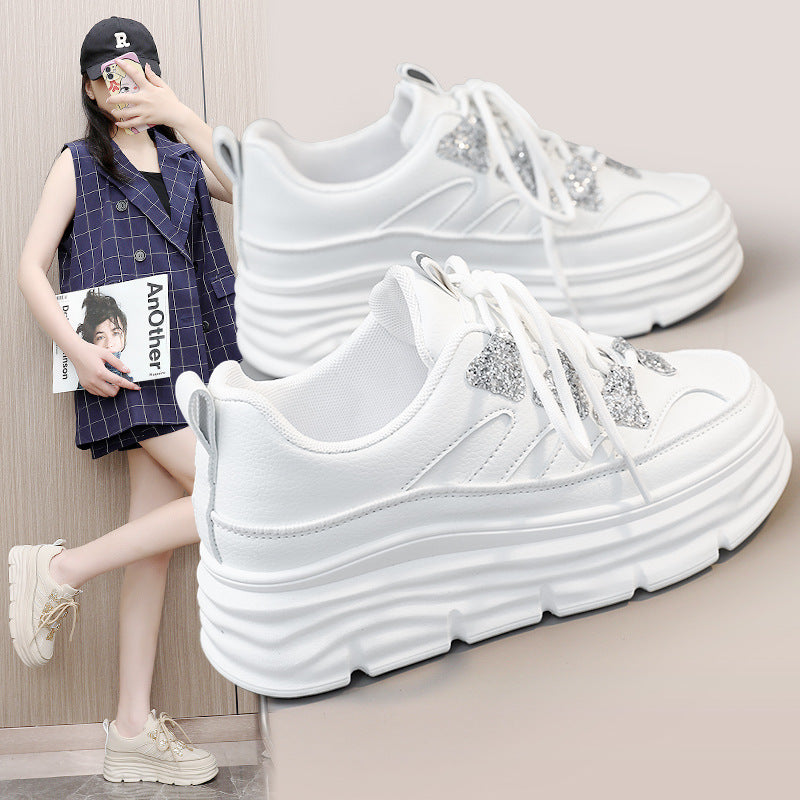 Damen Sportliche Chunky Sneakers mit Glitzer-Applikationen EB