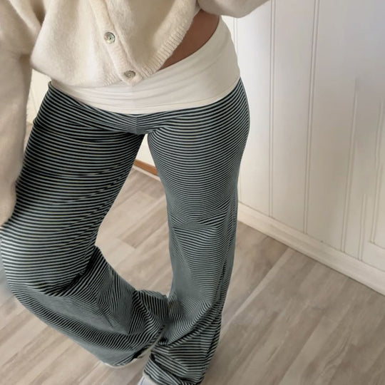 Damen Modische, komfortable Lounge-Hose mit Streifenmuster und elastischem Bund EB