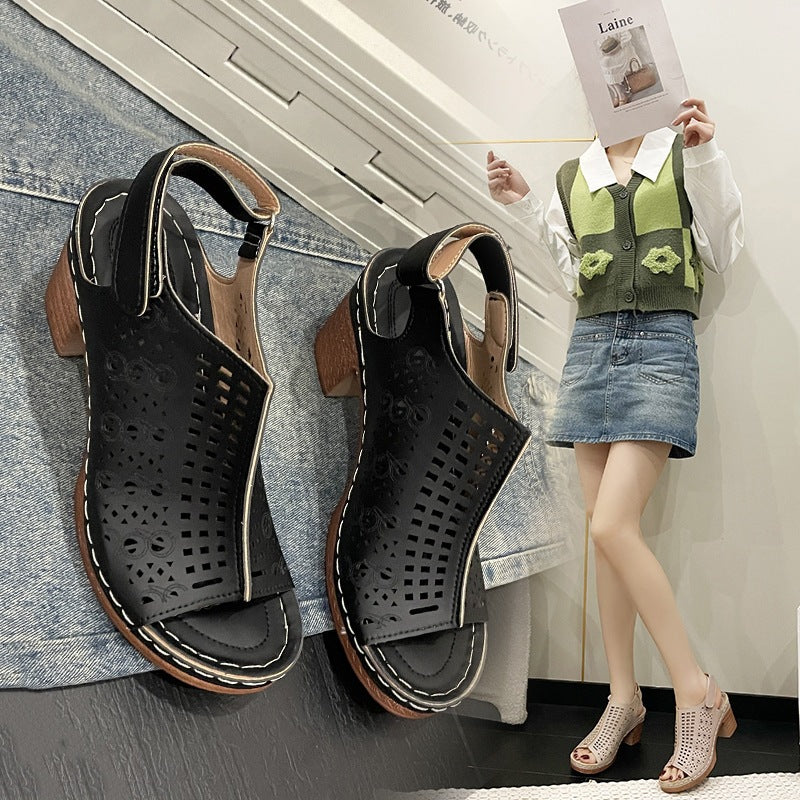 Damen Halbschuhe mit perforiertem Design und komfortablem Blockabsatz EB