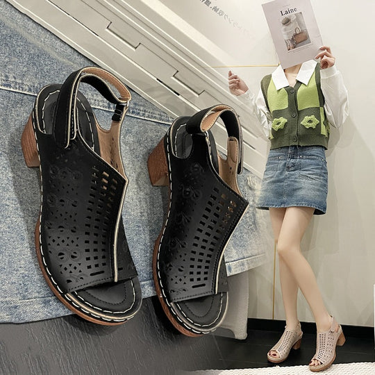 Damen Halbschuhe mit perforiertem Design und komfortablem Blockabsatz EB