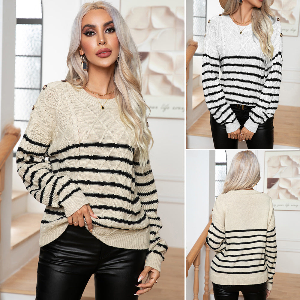 Damen Gemusterter Strickpullover mit eleganten Details EB