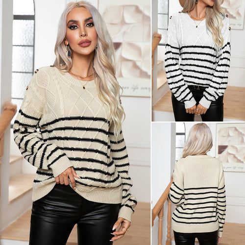 Damen Gemusterter Strickpullover mit eleganten Details EB