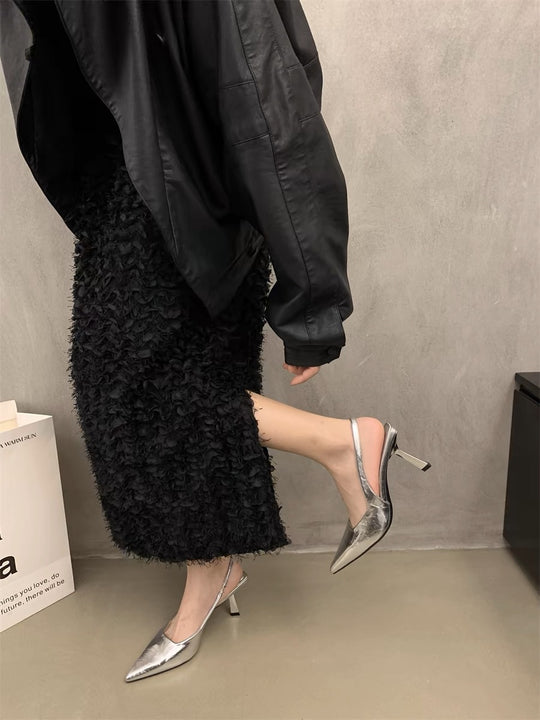 Damen Slingback-Pumps mit glänzender Oberfläche und komfortablem Absatz EB