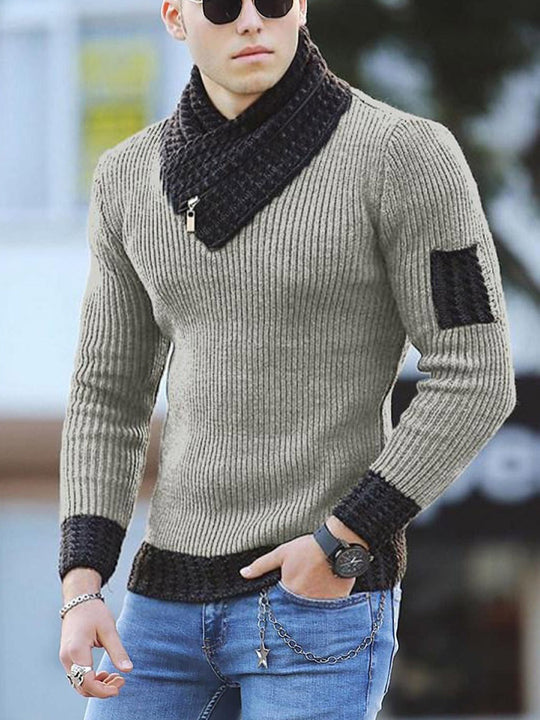 Herren Strickpullover mit modernem Kragen und Reißverschluss EB