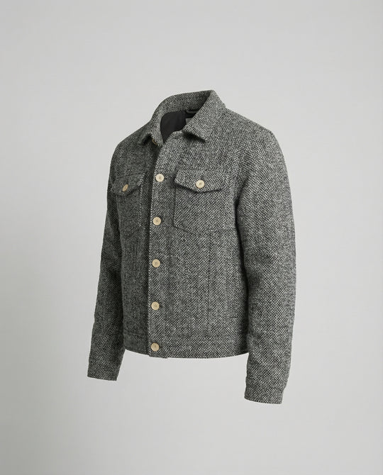 Herren kurzer Bouclé Blouson mit kastiger Silhouette Pattentaschen und Rippbündchen EB