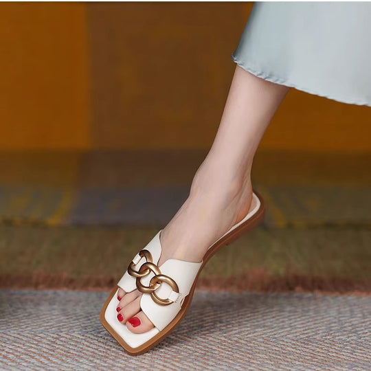 Damen Elegante Slipper mit modischem Kettendetail und bequemem Fußbett EB