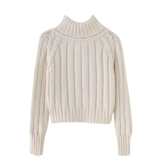 Damen Strickpullover mit hohem Kragen und Rippstruktur EB