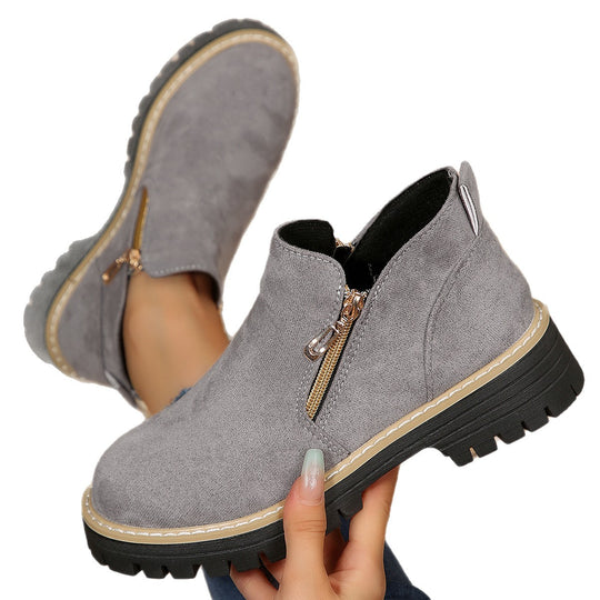 Damen modische Ankle-Stiefeletten mit seitlichem Reißverschluss und rutschfester Sohle EB