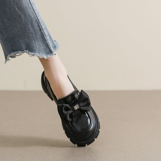 Damen Mokassin-Schuhe mit eleganter Schleifenapplikation und robustem Plateau EB