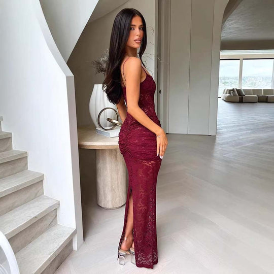 Damen Transparente Spitzenkleid mit eleganter Silhouette und figurbetonendem Design EB
