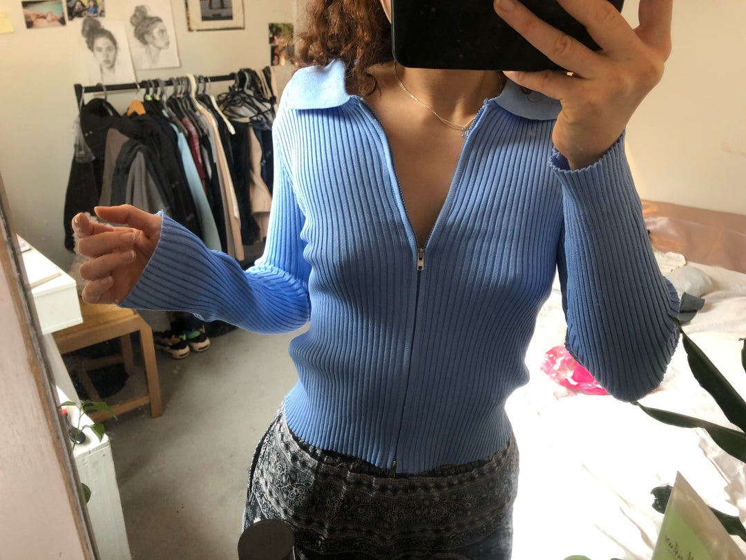 Damen Strickjacke mit Reißverschluss und Kragen EB