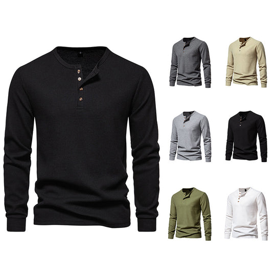 Herren Langarm-Henley-Shirt mit strukturiertem Oberflächenmuster und praktischen Knopfdetails EB
