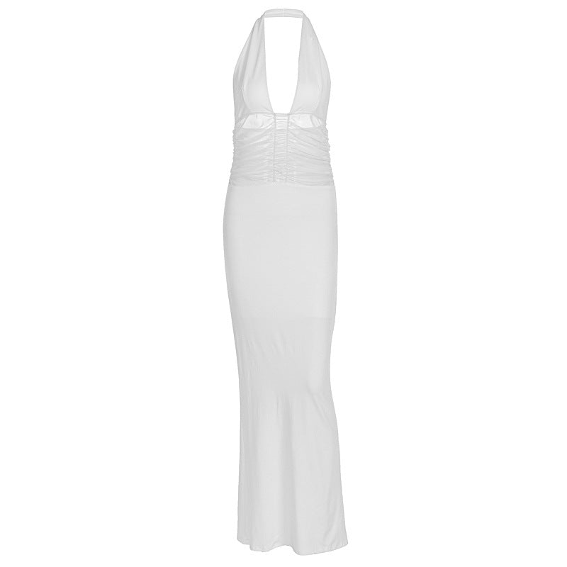 Damen Maxi-Kleid mit tiefem V-Ausschnitt und taillierter Silhouette EB